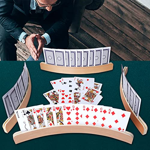 Gothink Wood Curved Playing Card Holder Set Of 4-13.4X1.4X0.5 Inch Playing Card Holder Tray Rack With Non Slip Widen Base, Curved Wood Playing Card Holder Organizer For Kids, Seniors And Adults #TOP6