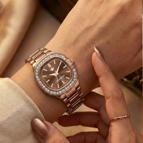 Image of CRESTELLO Brown /Rose Gold /Silver Plated Bracelet Analog Wrist Watch for Women (Brown /Rose Gold /Silver Dial) | 1 Year Warranty* | CR-JWL362-PT