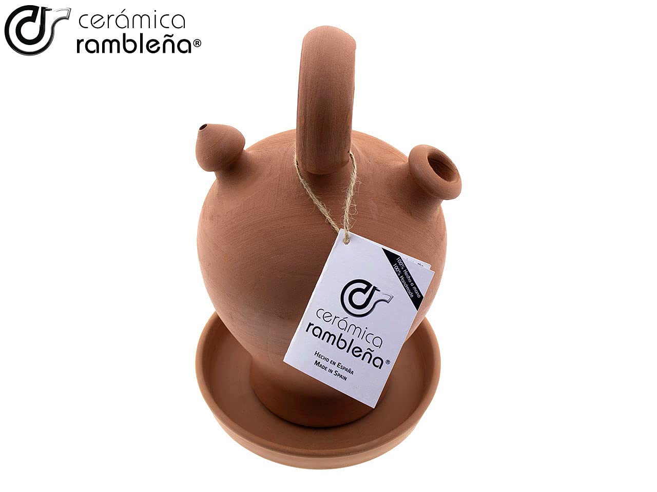 Keramische Rambelna | Traditionele container met ronde handgreep, brede bodem (Cordoba) | 100% handgemaakt | 4 liter | Eco | borden niet inbegrepen