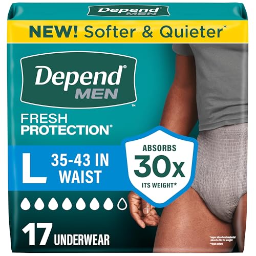 Depend Fresh Protection Adult Diapers, Incontinence Underwear for Men, Disposable, Maximum, Large, Grey, 17 Count, Packaging May Vary