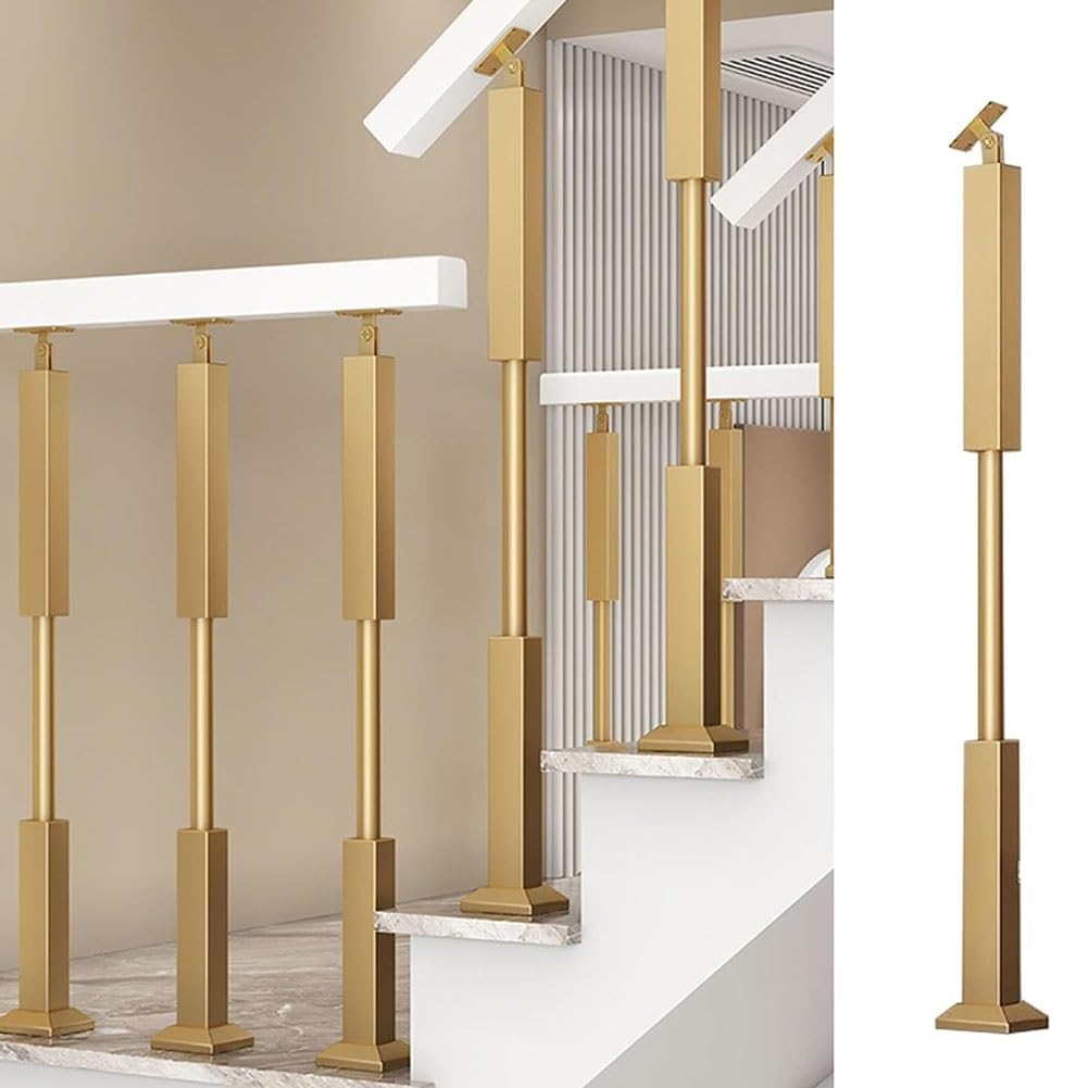 Metal Stairs Railing Post, Modern Stair Baluster Posts 270° Angle Adjustable Heavy Duty Balusters Spindles Column for Balcony Deck Porch Garden Loft(Gold,H:95cm/37.4")