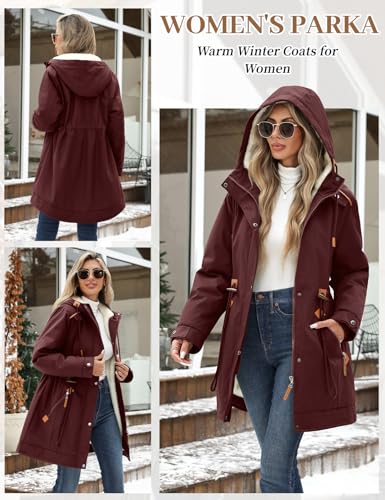 HEEKPEK Women's Winter Coats Thicken Soft Fleece Lined Parka Jacket Hooded Warm Coat Outerwear with Pockets Overcoat Snow3