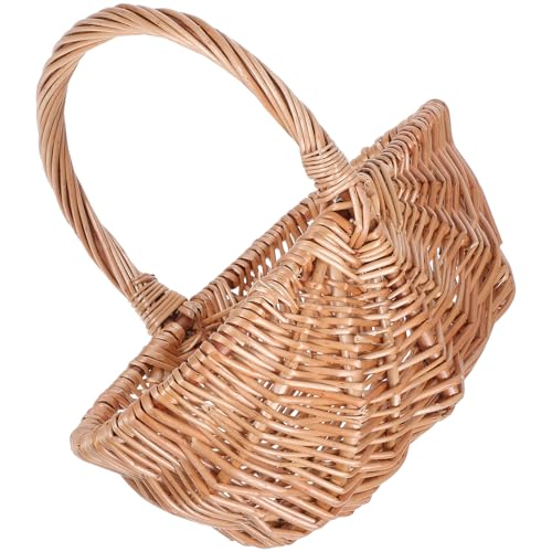 CAXUSD Cesta Ovalada Tejida a Mano de Mimbre Pequeña 27 CM con Asa para Picnic Cesta de Recolección de Huevos y Frutas y Portátil para Jardín y Cocina