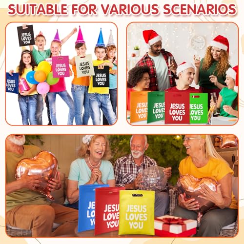 Image of VitalCozy 48 Pcs Jesus Loves You Bags Bulk Reusable Non Woven Christian Religious Gift Bag with Handle Mother's Day Candy Tote (Multicolor)