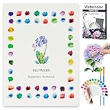 Watercolor Workbook, Water Coloring Book with 13 Pages 300GSM Paper, 26 Colors Watercolor Paint Set with Brush & Storage Bag, Beginner-Friendly Coloring Book for Adults - Flowers Theme Art Kit