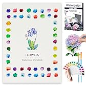 Watercolor Workbook, Water Coloring Book with 13 Pages 300GSM Paper, 26 Colors Watercolor Paint Set with Brush & Storage Bag, Beginner-Friendly Coloring Book for Adults - Flowers Theme Art Kit