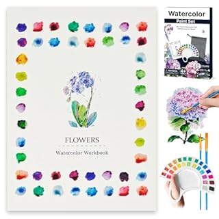 Watercolor Workbook, Water Coloring Book with 13 Pages 300GSM Paper, 26 Colors Watercolor Paint Set with Brush & Storage Bag, Beginner-Friendly Coloring Book for Adults - Flowers Theme Art Kit