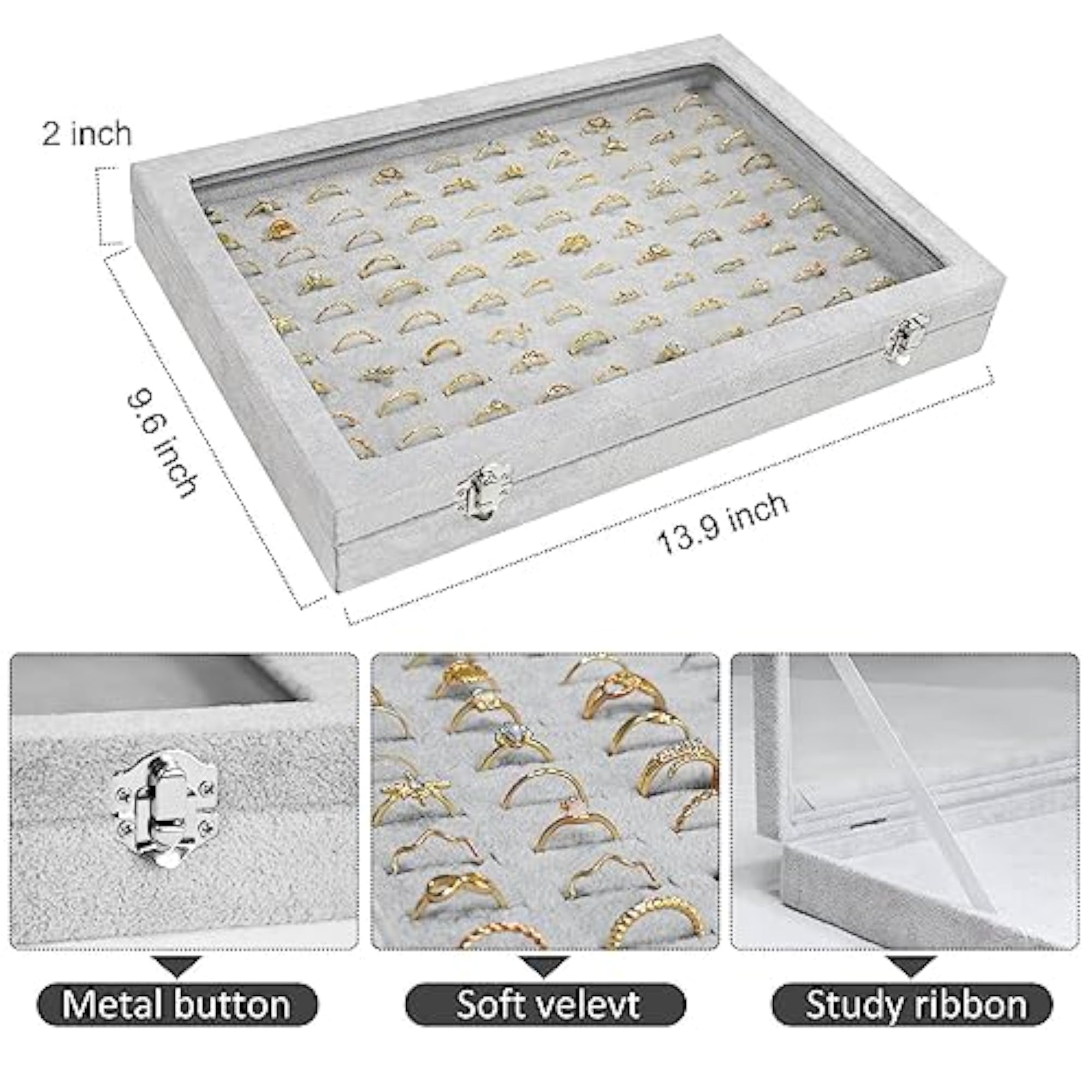 100 Slots Velvet Ring Organizer Tray