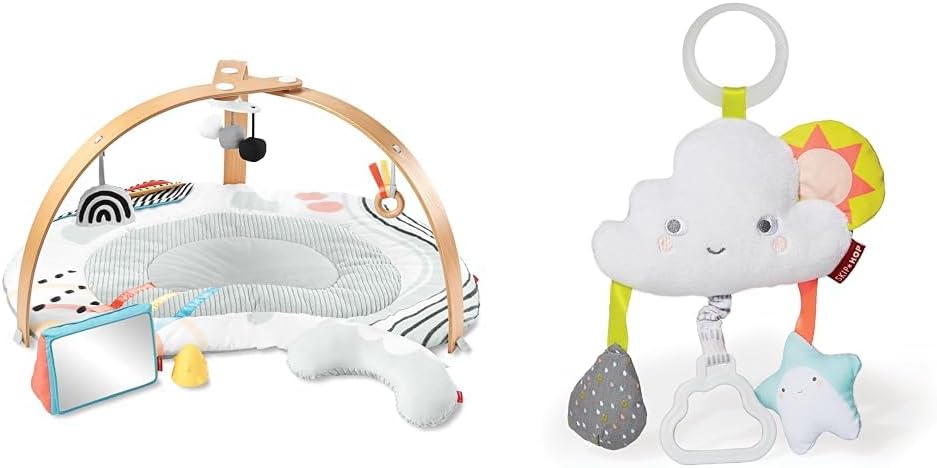 Skip Hop Montessori Baby Play Gym with Bandana Buddies Teething Toy, Discoverosity Playmat and Elephant