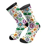 ACDRUING Traditional Floral Unisex Athletic Crew Cushion Socks For Running And Workout Performance Wicking Cushion Mid-Calf Socks For Men Women