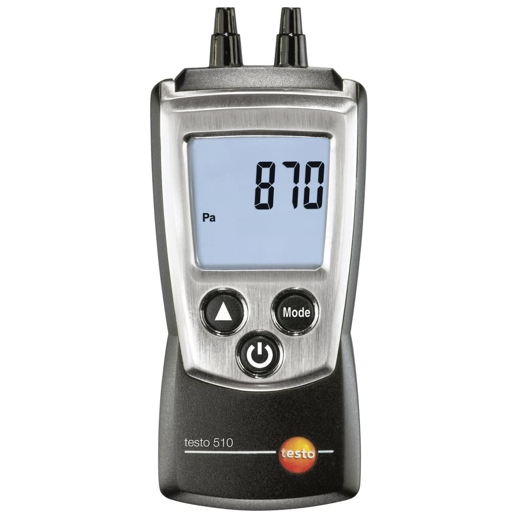 Differenzdruckanzeige (Bereich: 0 bis 100 hPa) für HLK, Feldkalibrierung, Raumdrucküberwachung, Luftfilter zusammen mit Werkskalibrierzertifikat Modell: Testo 510