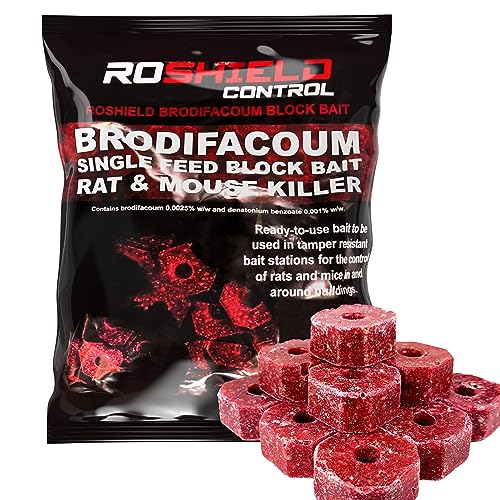 ROSHIELD Brodifacoum 300g (15x20) Maximum Strength Rat Poisoning, Mouse Poisoning, Single-Feed Fast Acting Rat & Mouse Killer, Rat Poison Block Bait - All Weather Bait Station Refill Packs