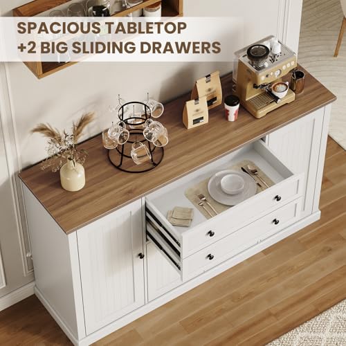 GAOMON 58" Sideboard Buffet Cabinet with Storage with 4 Doors & 2 Drawers, Farmhouse Wood Cupboard Kitchen Pantry Storage Cabinet Coffee Bar Station for Kitchen, Living Room, Dining Room