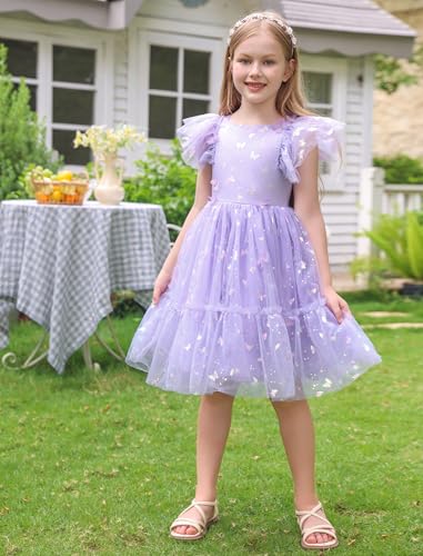 AWIBMK Flower Girls Flutter Sleeve 3D Butterfly Sparkly Tulle Dress Kids Party Prom Bridesmaid Wedding Guest Dresses2