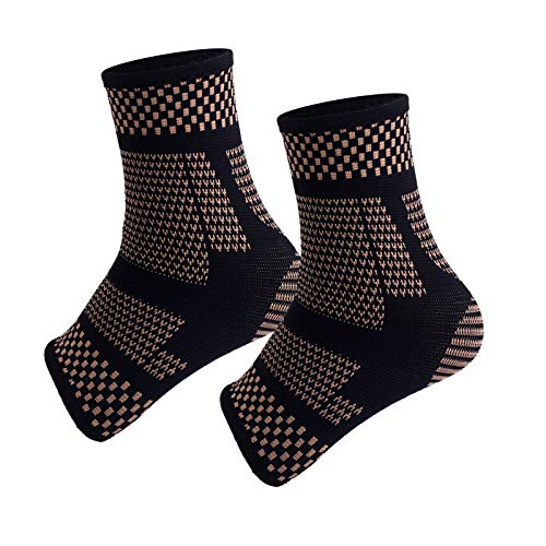 Copper Infused Ankle Braces Foot Support Compression Sleeves for Men and Women, Ankle Stabilizer for Fasciitis, Sprained, Sports Protection, 1 Pair