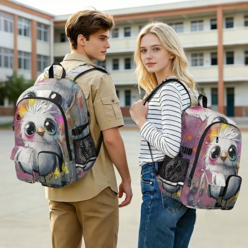 Mochila para laptop de 17.5 pulgadas blanca con diseño de pájaros y compartimento de negocios 7