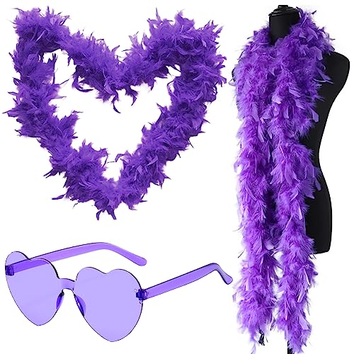 Federboa für Damen,2 M Federboa mit randloser Herzförmigen Sonnenbrillen Feder Boas Zubehör Flauschige Federboa DIY Kostümzubehör Für Mädchen...
