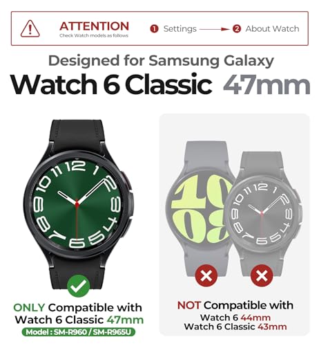 Dexnor for Samsung Galaxy Watch 6 Classic Band [47mm] [43mm], Galaxy Watch 6 Band [40mm] [44mm], [Raised Bezel & Snap-on] Rugged Shockproof Case for Galaxy Watch 6 / Watch 6 Classic (2023), Black