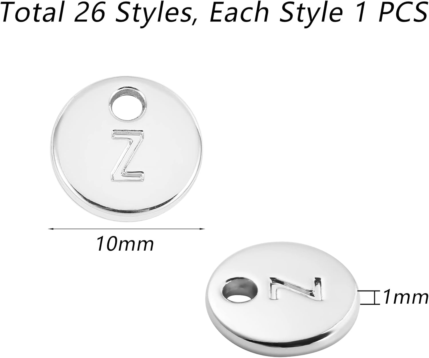 26 Pieces Double Sided Alphabet Charms Letter A-Z Charms Pendants Alloy Letter Pendant Silver for Jewelry Necklace Bracelet Earring Making Crafts - Image 2