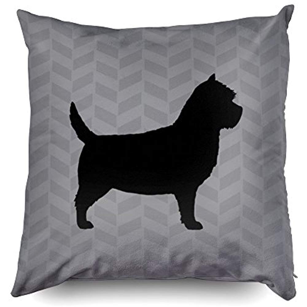 GIGIEU Cotton Linen Pillow 18x18,Cairn Terrier Silhouette Grey Herringbone Decorative Throw Pillow Cover For Home Sofa Bedding
