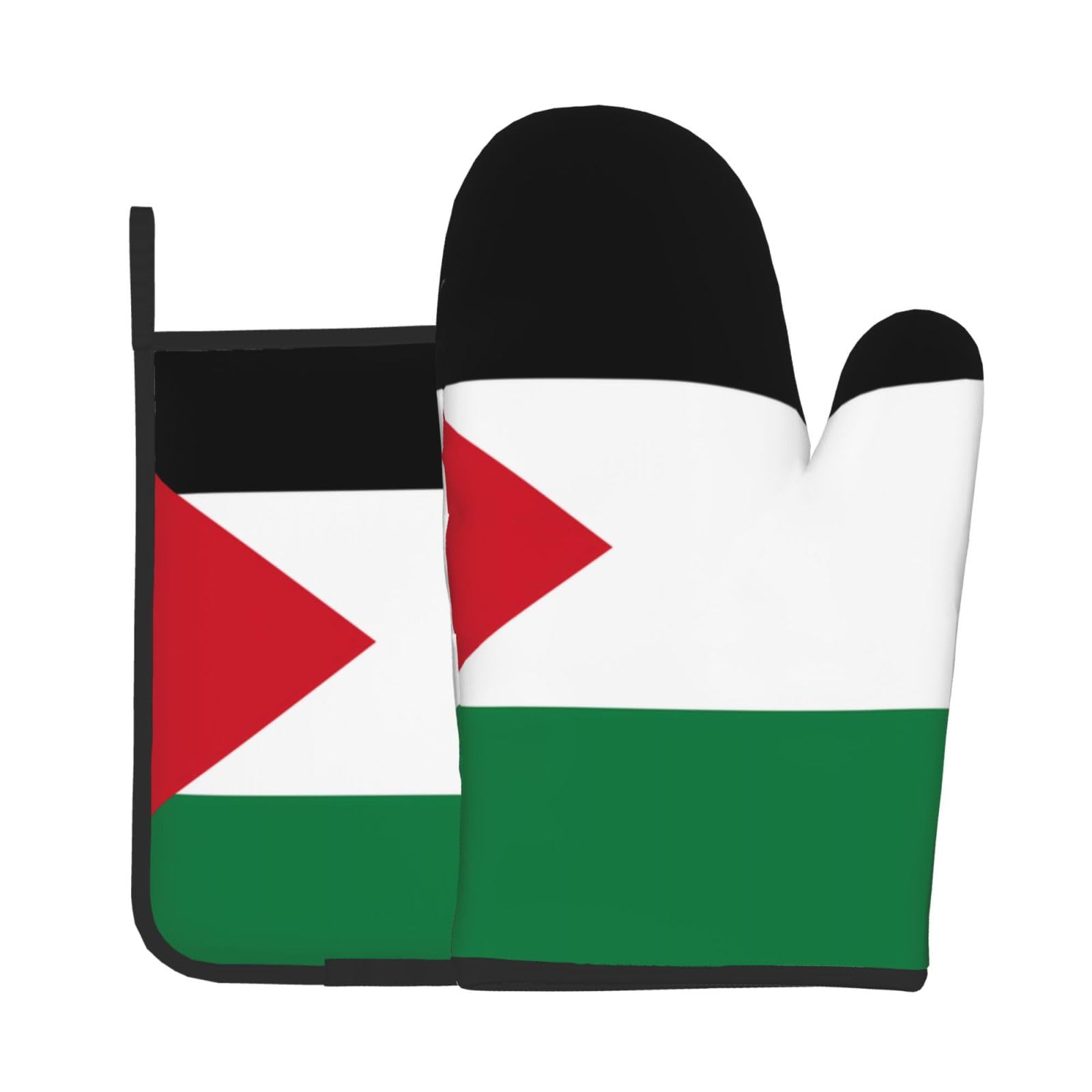 Wzycwb Black Flag Of The State Of Palestine Gloves Insulation Pads, Oven Baking Gloves 2-Piece Set, Suitable For Kitchen Microwave, Baking, Cooking, Home Use