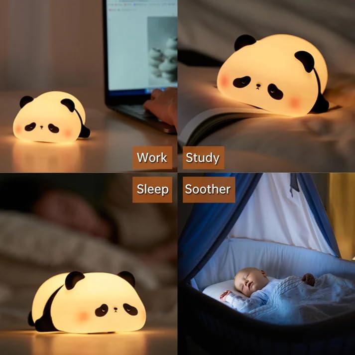 Image of XERGY Cute Sleeping Panda Silicone Night Light - USB Rechargeable, 7 Color Changing, LED Lamp with Tap Control & Timer for Kids, Bedroom, Gifts & Home Decor