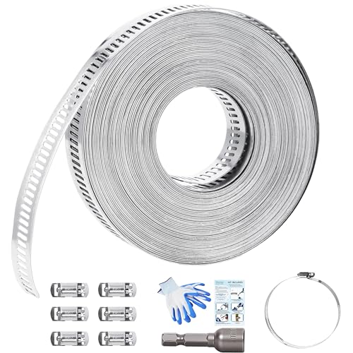 Oovivat 10FT DIY Metal Strapping Hose Clamps & 304 Stainless Steel Stronger Fasteners 6 Pack DIY Worm Gear Large Hose Clamps Kits(01 10ft)