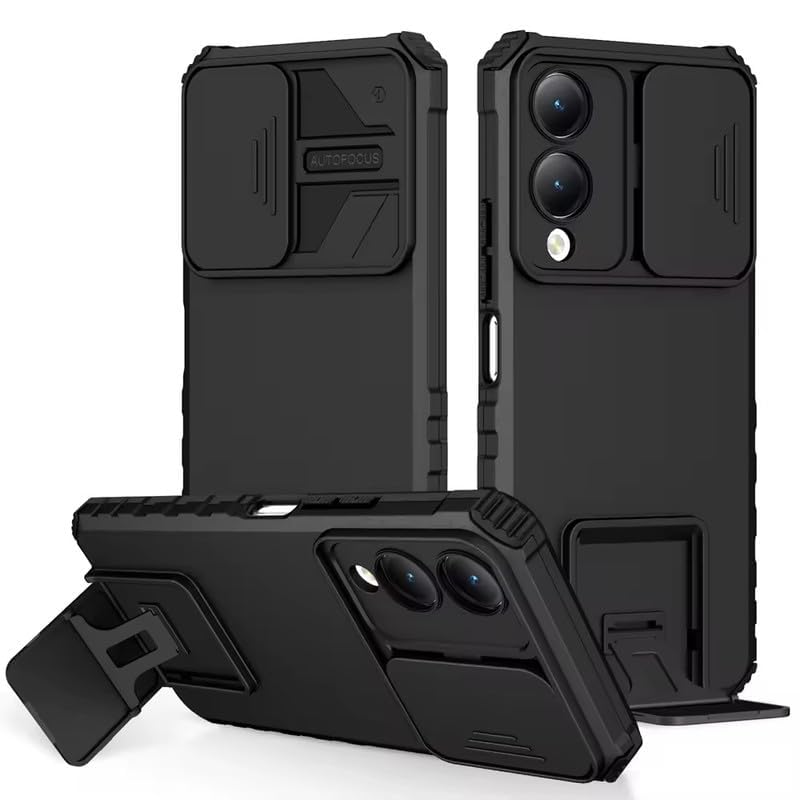 Image of ShieldTech Back Cover Case for Samsung Galaxy S25 Edge 5G | Sliding Camera Shield | Stereoscopic Stand | 360 Protection Mobile Phone Case Cover For Samsung Galaxy S 25 Edge / S25 Edge 5+G | PC, Black
