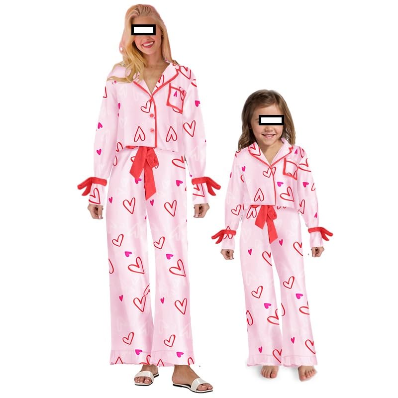 Seyurigaoka Mommy and Me Matching Christmas Pajamas Set Bow Tie Shirt Pants Xmas Pjs Set 2 Piece Jemmies