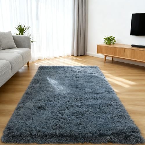 Tapis chambre shaggy gris 115x140 cm pour salon moderne