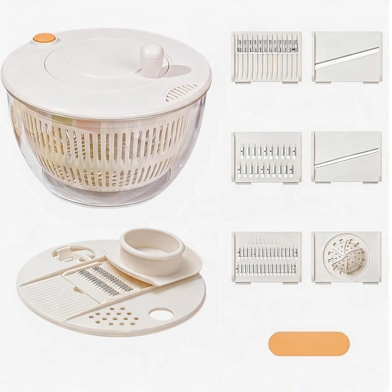 GAESHOW Centrifugadora de ensalada con tapa, 5 cuchillas y exprimidor para lavar y secar frutas y verduras