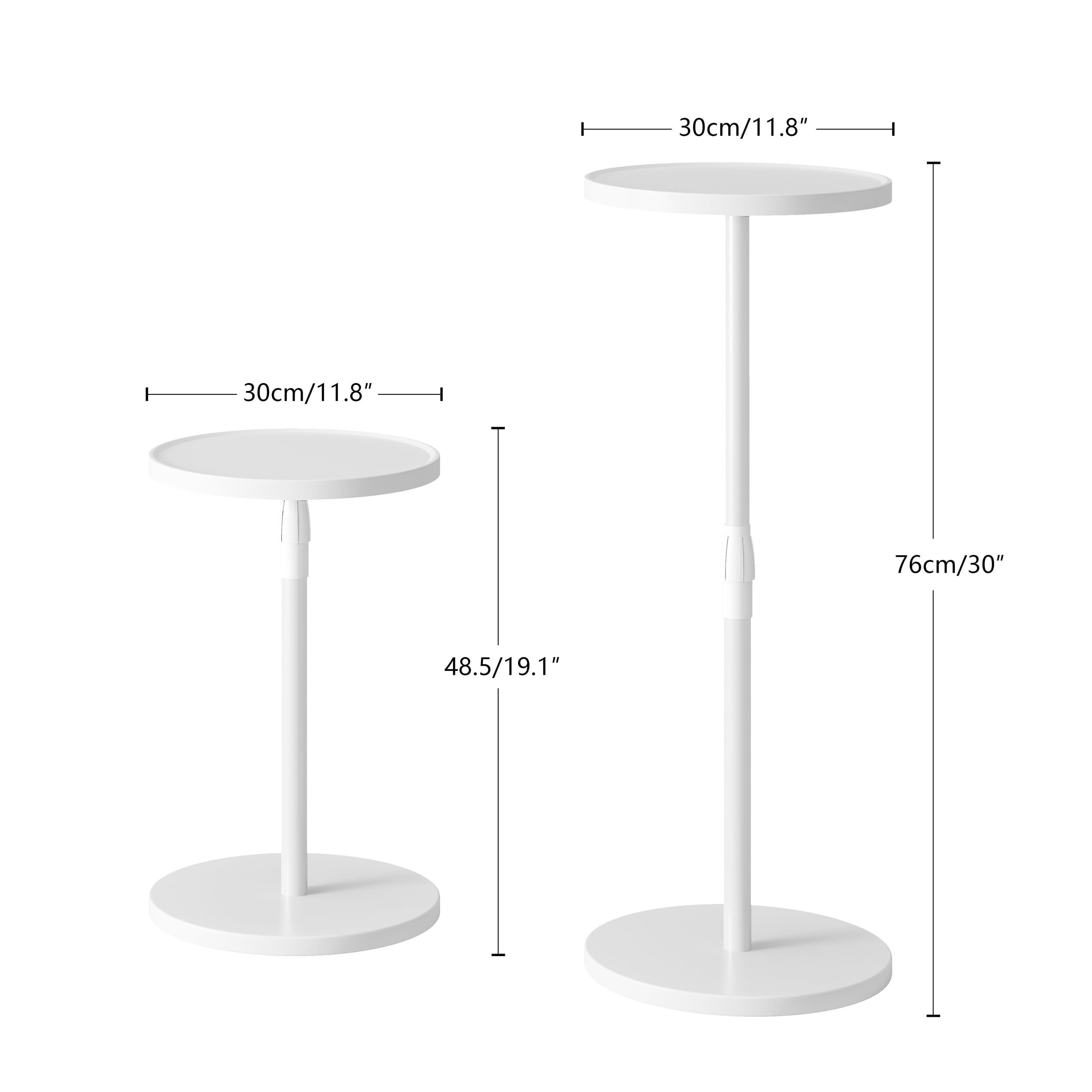 Table d'appoint Réglable en Hauteur Bout de Canape en Bois Petite Table Basse Ronde Compacte pour Petits Espaces Blanc ET-010WW