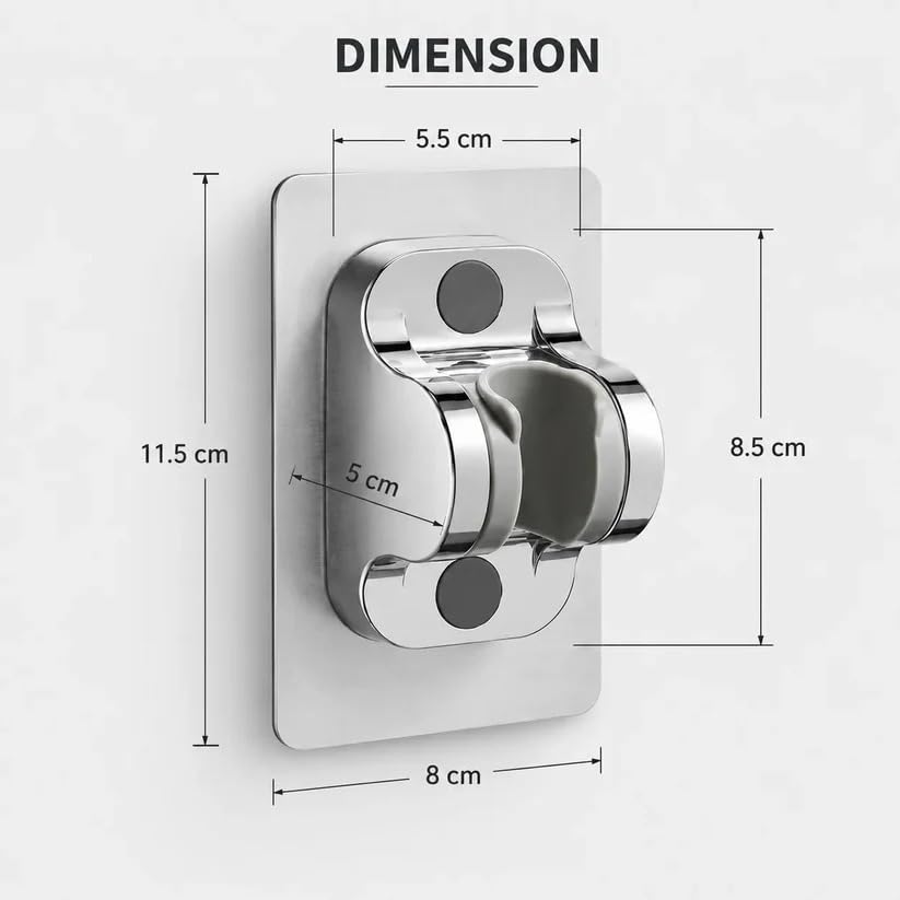 Image of Self Adhesive Jet Spray & Hand Shower Holder for Bathroom | No Drill Wall Mount | Chrome Finish ABS Health Faucet Bracket Adjustable Tilt | Waterproof, Rust Resistant