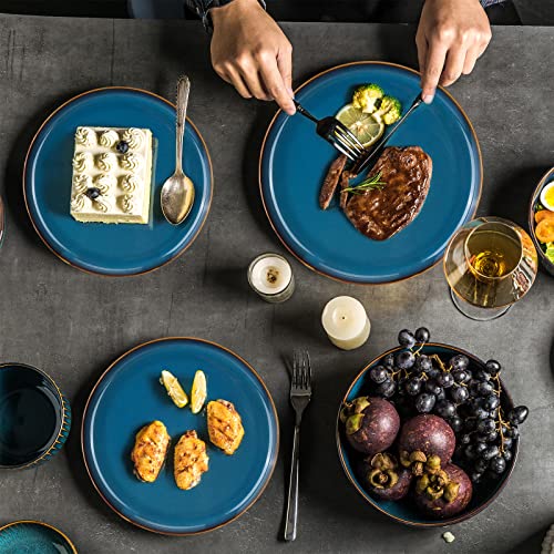 CSYY Große Speiseteller, 26,7 cm Porzellanteller Blau Salatteller, Runde Pastateller 2er Set für Abendessen, Mittagessen, Küche, Party, Spülmaschinen- und Mikrowellengeeignet