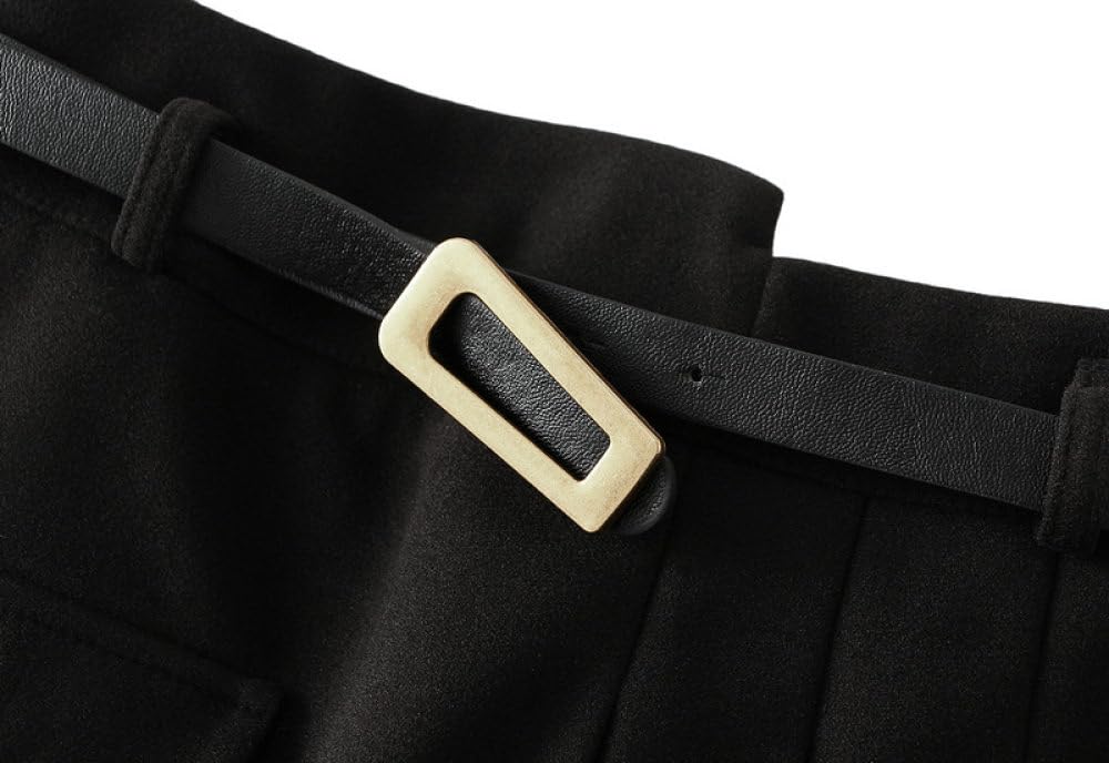 Jupe Plissée Midi Noire Jupes en Laine pour Femmes, Patchwork Chic Jupe Trapèze Taille Haute Froncée avec Ceinture Jupes Longues Unies pour Dames Filles Automne Hiver