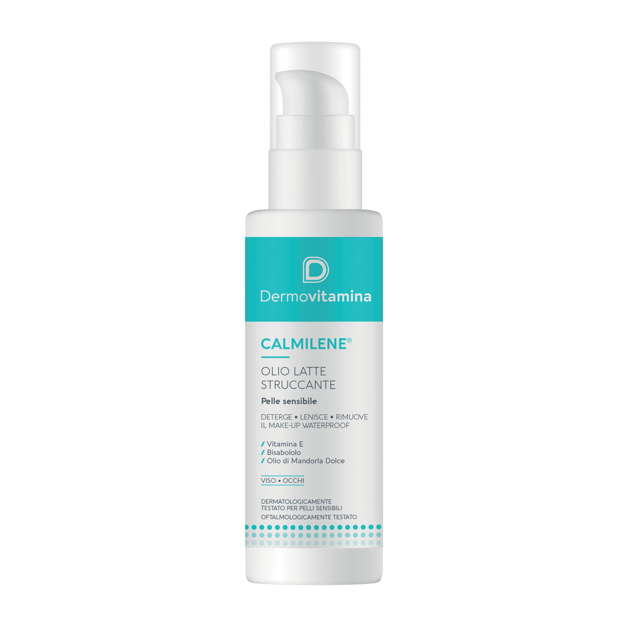 Dermovitamina Calmilene Olio Latte Struccante - Struccante Viso e Occhi - Rimozione Trucco Waterproof - Per Pelli Sensibili - Latte Detergente Viso - Con Vitamina E, Arnica e Calendula - 100ml