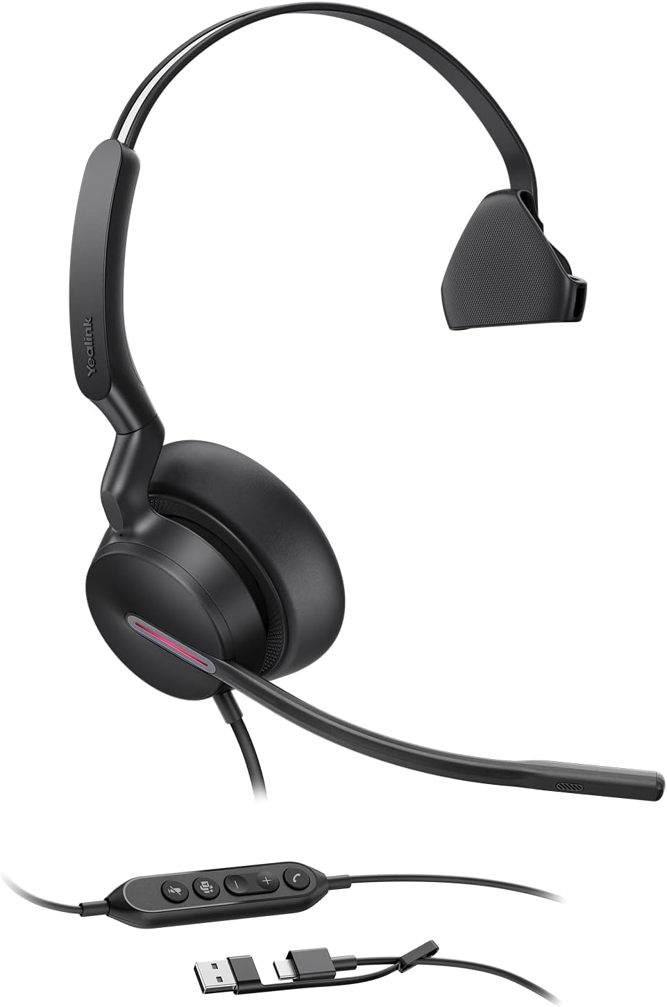 Yealink UH46 Mono USB Wired Headset with 3 Noise Cancelling Microphones for PC/Computer/Laptop, Teams Certified,Mute Call Button for Home Office Online Meetings, Plug & Play USB-C/A