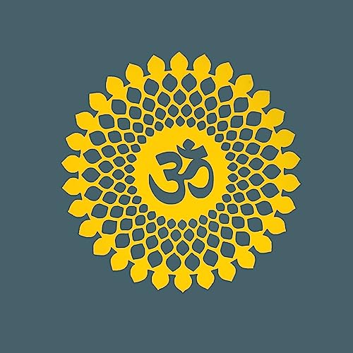 Image of METSY Metal Yellow Ohm Religious Symbol 3D Acrylic Wall Hanging Decor Items For Temple /Room /Living Room /Bedroom /Office /Home | Metal Wall Art | Wall Decor Items & Wall sculpture
