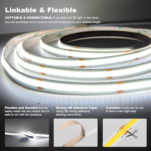 Tira de LED COB regulable Blanco brillante 6ft y 24v 16.4ft miniatura 6