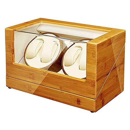 GEEBOX 4 Uhrenbeweger für Automatikuhren, Bambus Holz Uhrenbeweger Box, Leiser Motor Bambus Holz 100% handgefertigt, Uhren Spin Vitrine für Herren- und Damenuhren