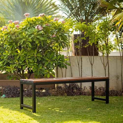 Image of BRISHI 3 Seater Metal Iron FRP Garden Bench for Indoor & Outdoor Park /Patio /Living Room /Terrace /Balcony /Office (Black + Wooden Texture)