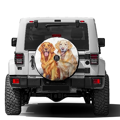 Image of Delerain Spare Tire Cover with Backup Camera Hole Golden Retriever Dog Wheel Covers Waterproof Dust-Proof UV Sun Universal Fit for RV Trailer RV SUV Truck (17 Inch for Diameter 31 inch-33 inch)