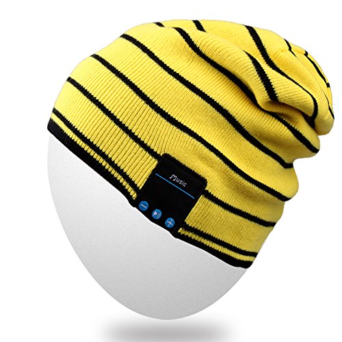 Rotibox Washable Slouchy Bluetooth Beanie Hat Cap w/Wireless Bluetooth Headphone Headset Earphone Speakers Mic for Exercise Lifestyle Sports [Running Skiing Skating Hiking - Yellow