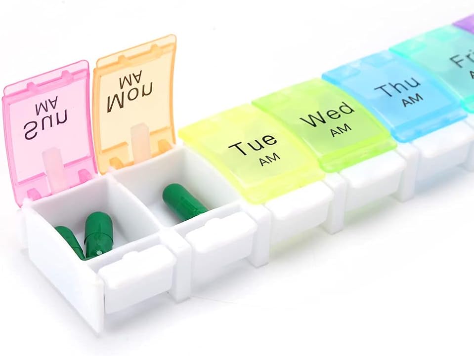 Pill Box Organiser 7 Day Medicine Storage Box Holder Travel Weekly Pill Box (Rainbow) - Image 4