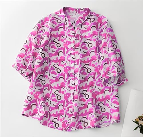 Image of Gufrina Women's Abstract Printed Button Down Shirt with Mandarin Collar and Above Elbow Sleeve Relaxed Fit Top