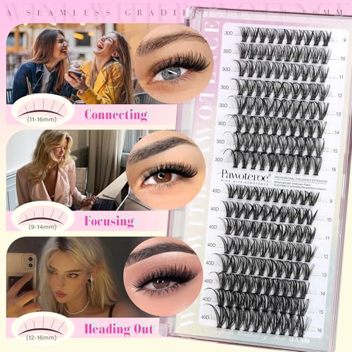 Image of Pawotence Lash Clusters 160pcs Individual Lashes 30D 40D Cluster Eyelash Extensions 9-16mm Eyelash Clusters Lash Extensions DIY for Self Application (30D&40D, 0.07D, 9-16mm)
