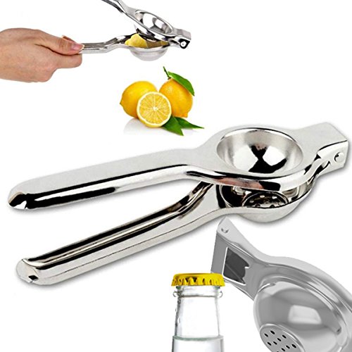 Image of Prisha India Craft Stainless Steel Lemon Squeezer + Bottle Opener, 8.50 Inch and Stainless Steel Sandasi /Pincer, Length 10.50 Inch
