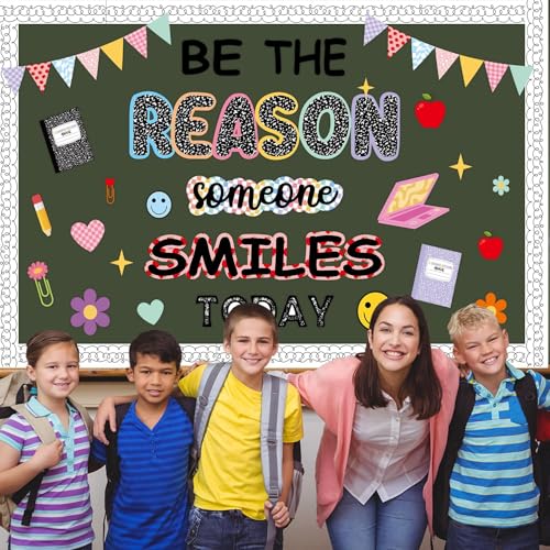 Image of Back to School Bulletin Board Decoration Set Composition Notebook Classroom Decoration Be The Reason Someone Smiles Today Bulletin Board Motivational Cutouts for School Home Chalkboard Door Wall Decor