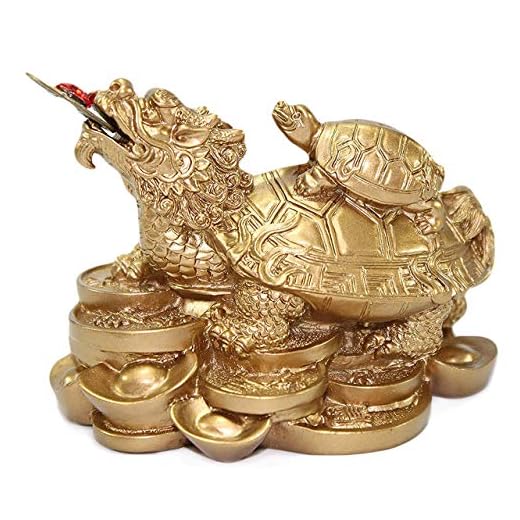 Feng Shui Wealth Lucky Figurine - Golden Turtle on Dragon