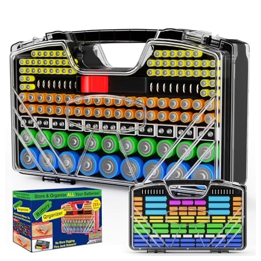 Battery Organizer Storage Holder Box Case with Tester, New Ultra-Large 285+Batteries Double-Sided Variety Pack, Holds AA AAA 4A C D 9V 3V Button Cell Lithium18650 CR2 CR123 CR1632 LR44 - Black